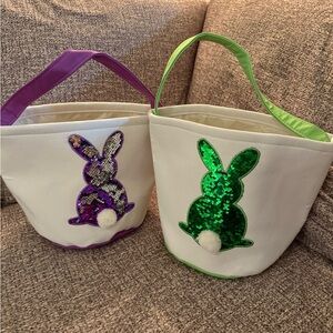 Set of 2 Sequin Bunny Easter Baskets